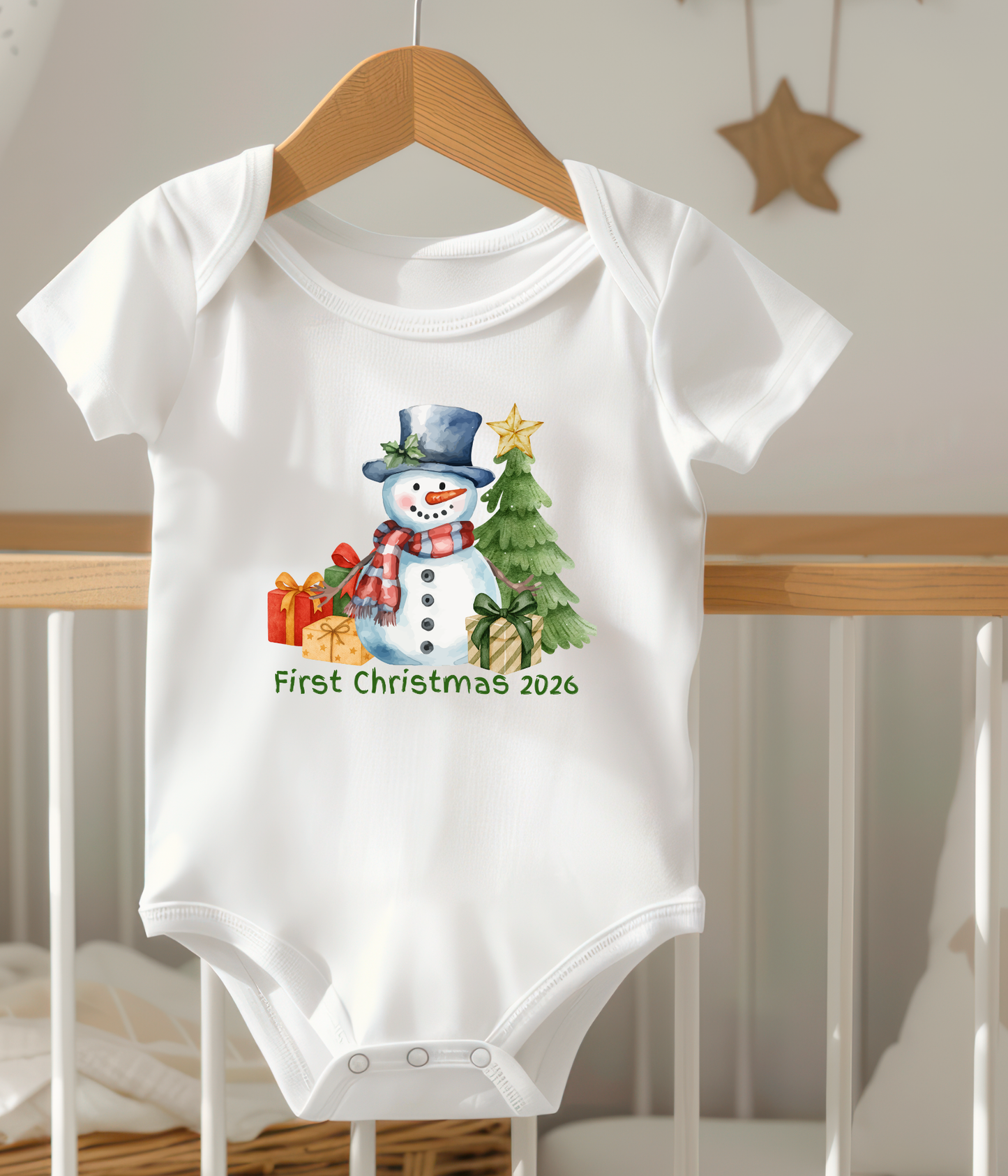Baby’s First Christmas 2026 One-Piece – Snowman Holiday Baby Outfit –  Christmas Baby Bodysuit