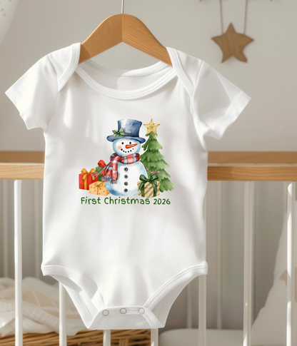 Baby’s First Christmas 2026 One-Piece – Snowman Holiday Baby Outfit –  Christmas Baby Bodysuit