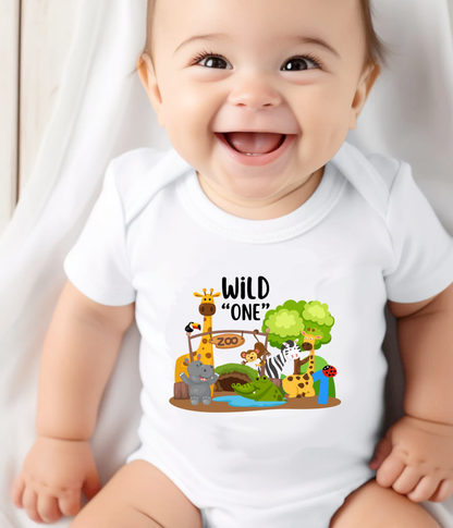 Wild One 1st Birthday One-Piece Bodysuit – Safari Animal Birthday Outfit – Zoo Theme Baby Bodysuit – First Birthday Shirt – Jungle Baby Gift