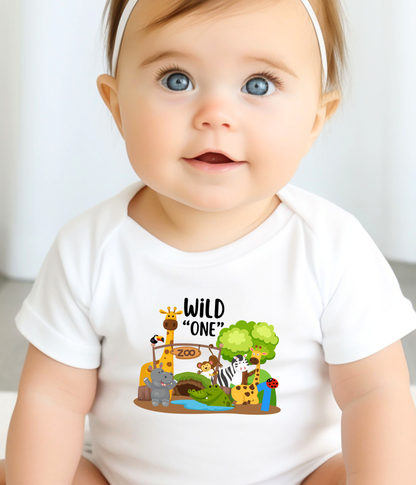 Wild One 1st Birthday One-Piece Bodysuit – Safari Animal Birthday Outfit – Zoo Theme Baby Bodysuit – First Birthday Shirt – Jungle Baby Gift