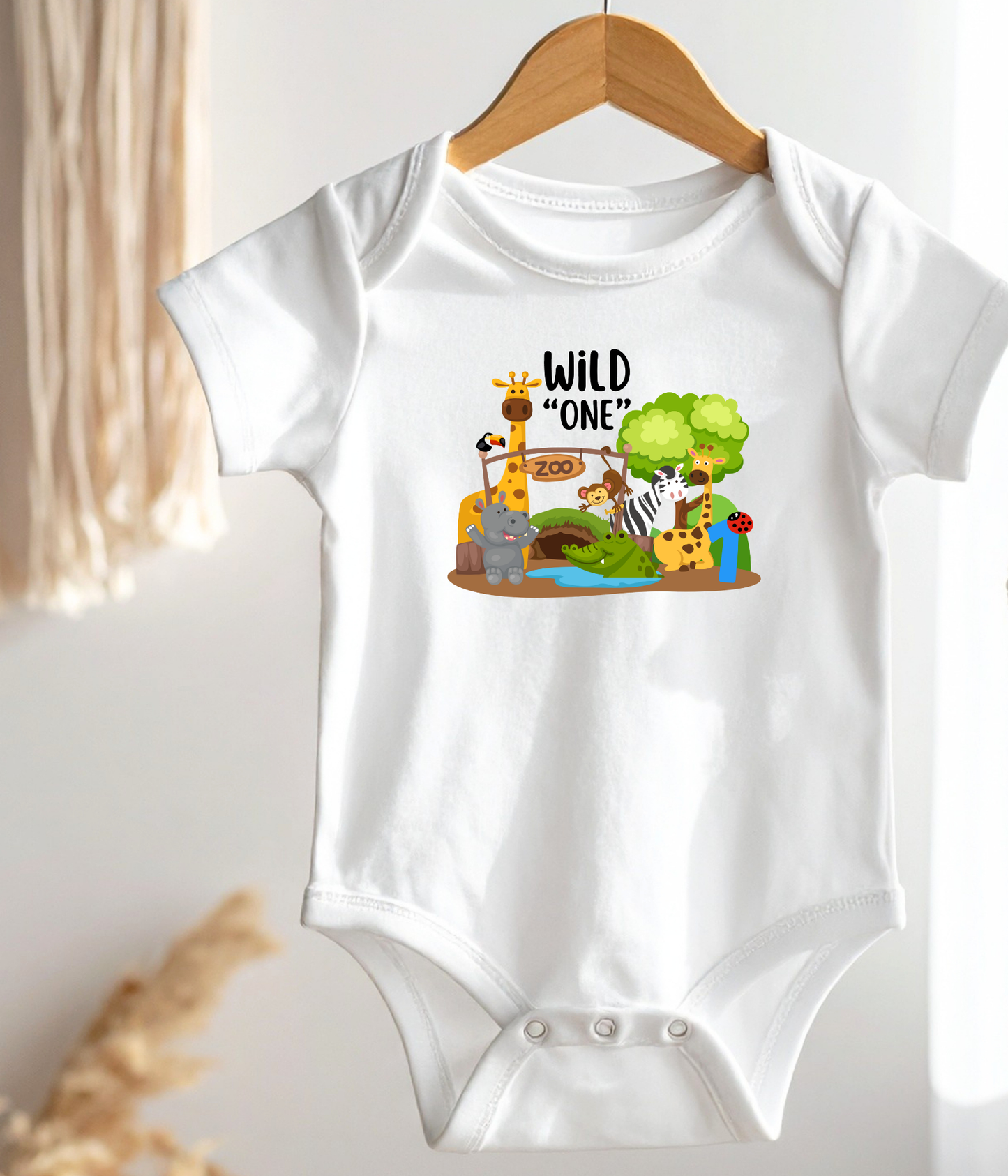 Wild One 1st Birthday One-Piece Bodysuit – Safari Animal Birthday Outfit – Zoo Theme Baby Bodysuit – First Birthday Shirt – Jungle Baby Gift