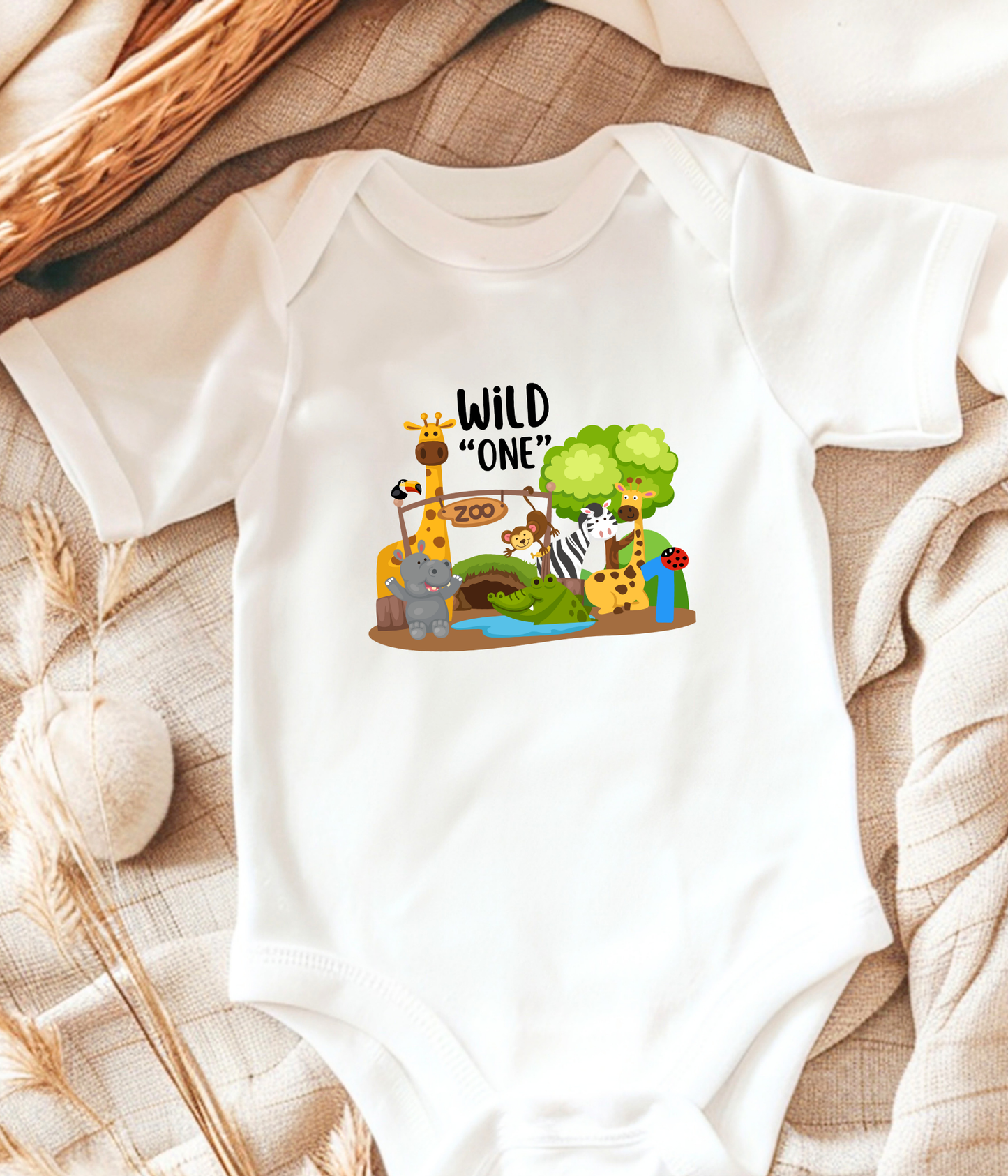Wild One 1st Birthday One-Piece Bodysuit – Safari Animal Birthday Outfit – Zoo Theme Baby Bodysuit – First Birthday Shirt – Jungle Baby Gift