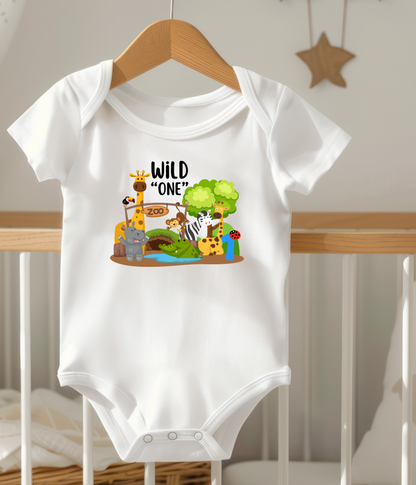 Wild One 1st Birthday One-Piece Bodysuit – Safari Animal Birthday Outfit – Zoo Theme Baby Bodysuit – First Birthday Shirt – Jungle Baby Gift