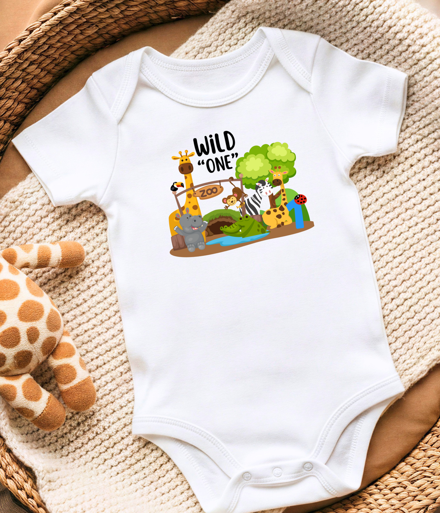 Wild One 1st Birthday One-Piece Bodysuit – Safari Animal Birthday Outfit – Zoo Theme Baby Bodysuit – First Birthday Shirt – Jungle Baby Gift