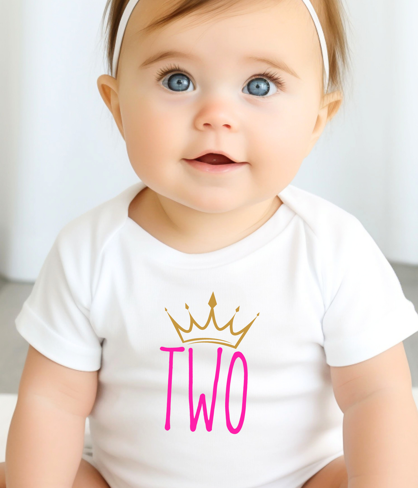 Baby Girl 2nd Birthday One-Piece – “Two” Crown Outfit – Pink & Gold Toddler Birthday Outfit – Second Birthday Bodysuit