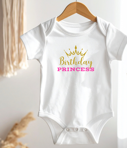 Birthday Princess Baby One-piece Bodysuit – Baby Girl Birthday Outfit – Pink & Gold Crown Bodysuit – Toddler Birthday Shirt – Cute Birthday Girl Outfit