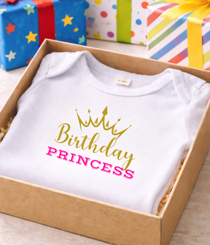 Birthday Princess Baby One-piece Bodysuit – Baby Girl Birthday Outfit – Pink & Gold Crown Bodysuit – Toddler Birthday Shirt – Cute Birthday Girl Outfit
