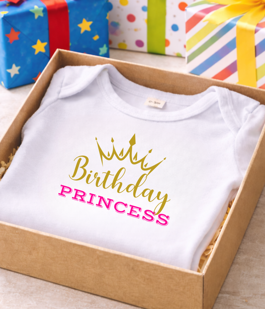 Birthday Princess Baby One-piece Bodysuit – Baby Girl Birthday Outfit – Pink & Gold Crown Bodysuit – Toddler Birthday Shirt – Cute Birthday Girl Outfit