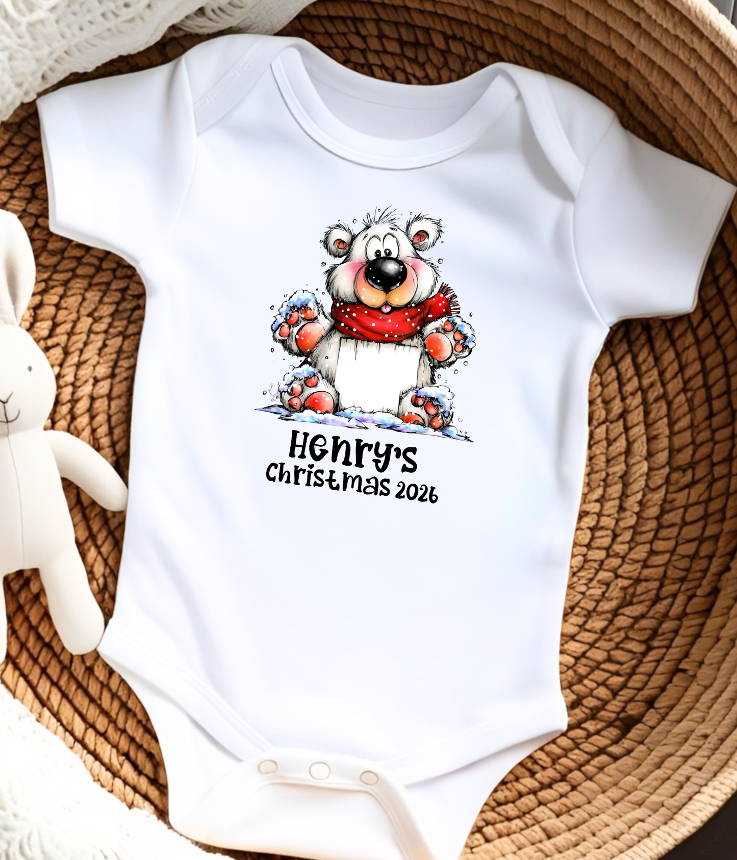 Personalized Baby Christmas Outfit – Custom Name Winter Bear Bodysuit for Baby’s First Christmas 2026