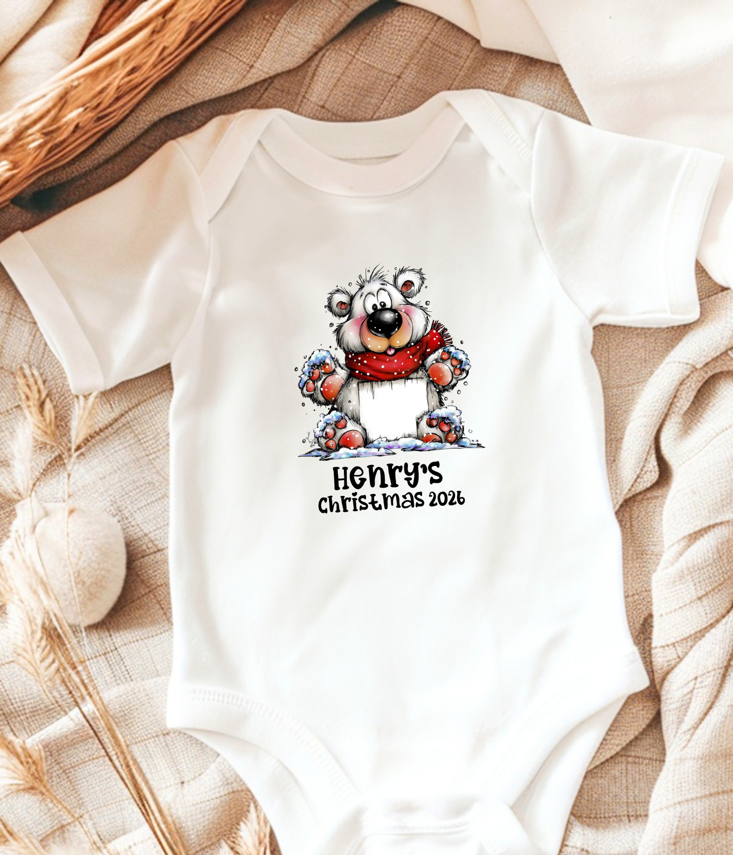 Personalized Baby Christmas Outfit – Custom Name Winter Bear Bodysuit for Baby’s First Christmas 2026