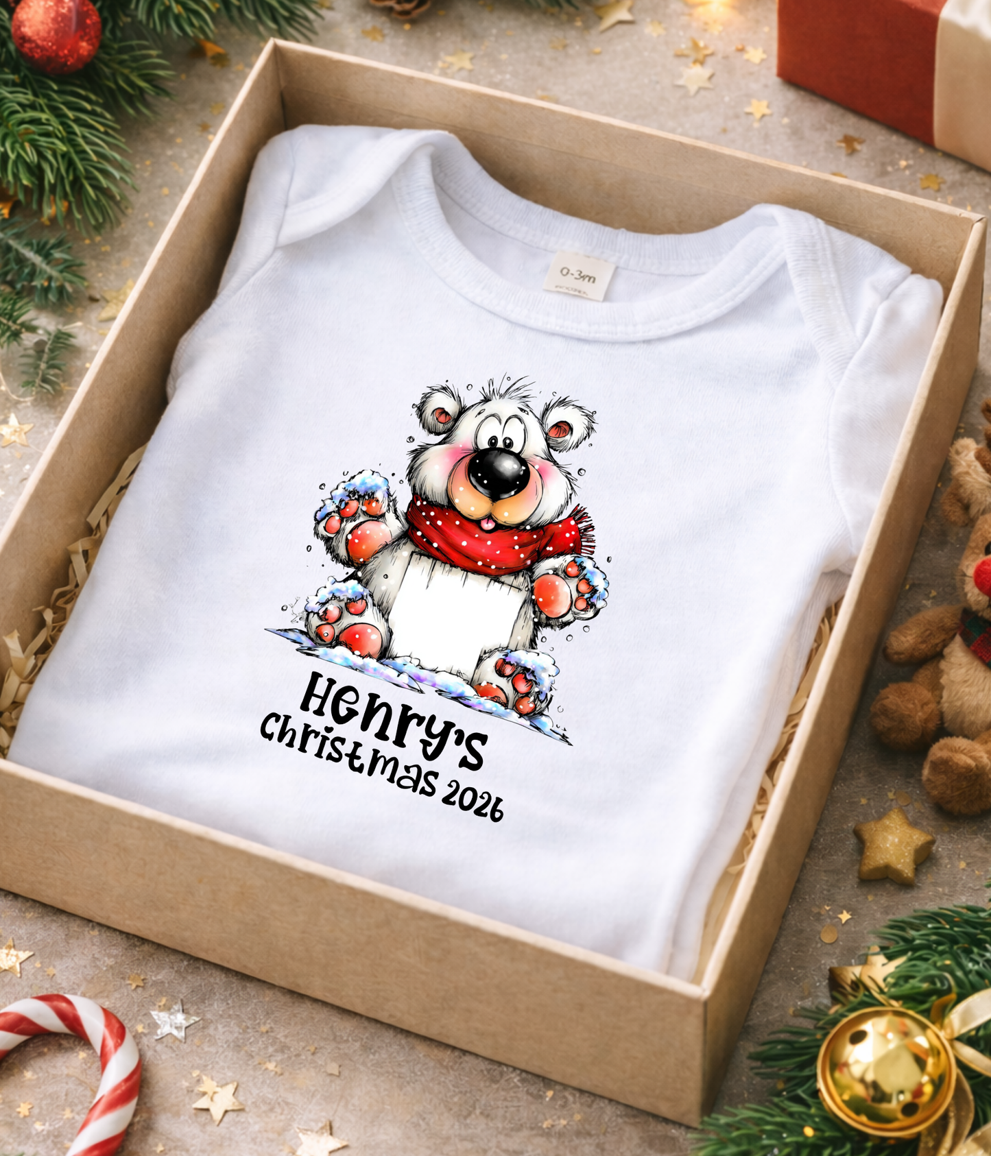 Personalized Baby Christmas Outfit – Custom Name Winter Bear Bodysuit for Baby’s First Christmas 2026