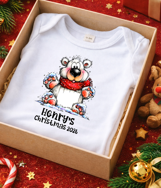 Personalized Baby Christmas Outfit – Custom Name Winter Bear Bodysuit for Baby’s First Christmas 2026
