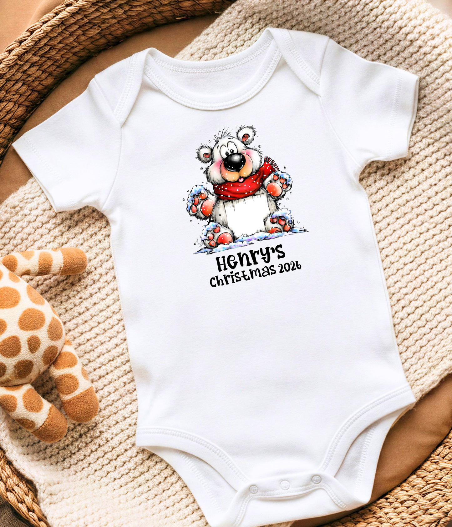 Personalized Baby Christmas Outfit – Custom Name Winter Bear Bodysuit for Baby’s First Christmas 2026