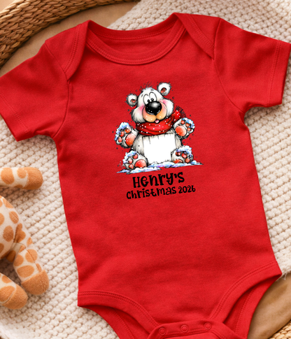 Personalized Baby Christmas Outfit – Custom Name Winter Bear Bodysuit for Baby’s First Christmas 2026