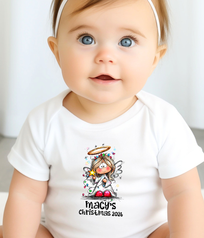 Personalized Baby Christmas Angel Bodysuit – Custom Name & Year Holiday Outfit Keepsake