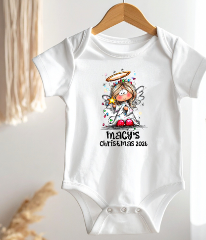 Personalized Baby Christmas Angel Bodysuit – Custom Name & Year Holiday Outfit Keepsake