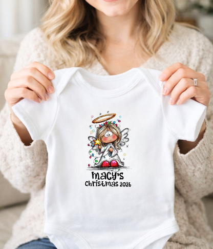 Personalized Baby Christmas Angel Bodysuit – Custom Name & Year Holiday Outfit Keepsake