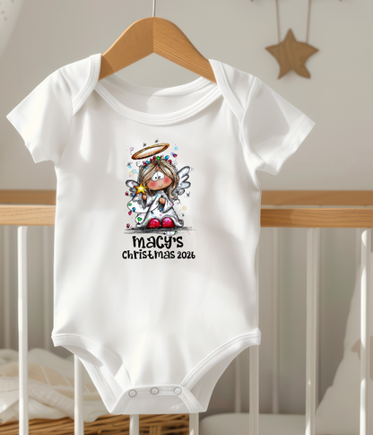 Personalized Baby Christmas Angel Bodysuit – Custom Name & Year Holiday Outfit Keepsake