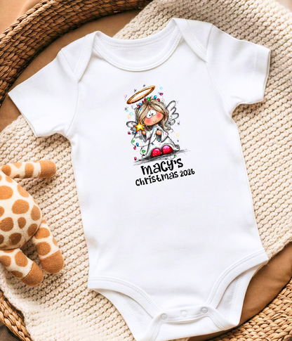 Personalized Baby Christmas Angel Bodysuit – Custom Name & Year Holiday Outfit Keepsake