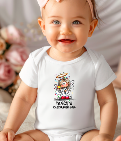 Personalized Baby Christmas Angel Bodysuit – Custom Name & Year Holiday Outfit Keepsake