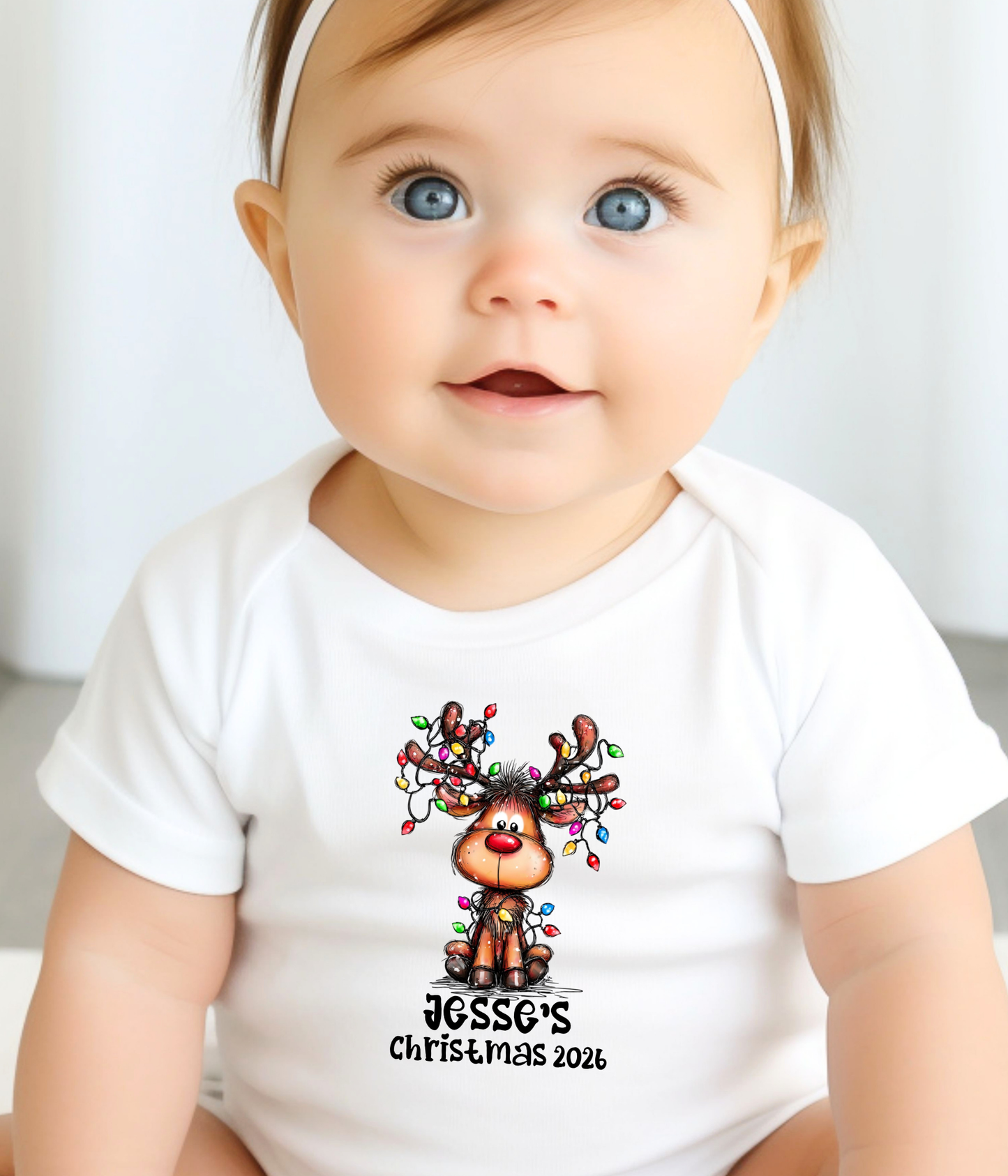 Personalized Baby Christmas Reindeer Bodysuit – Custom Name & Year Holiday Outfit