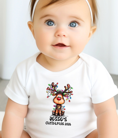 Personalized Baby Christmas Reindeer Bodysuit – Custom Name & Year Holiday Outfit