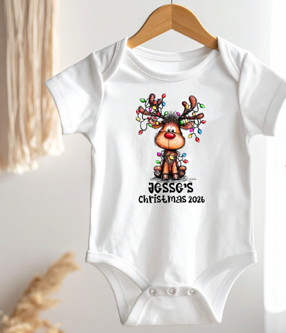 Personalized Baby Christmas Reindeer Bodysuit – Custom Name & Year Holiday Outfit