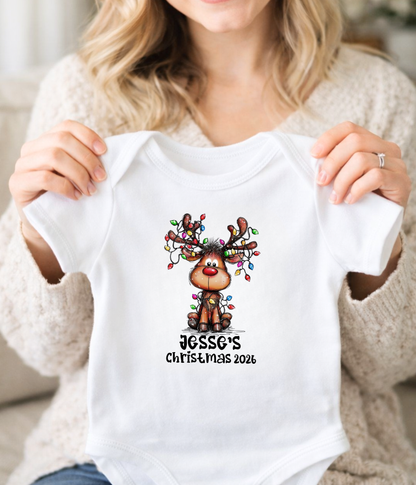 Personalized Baby Christmas Reindeer Bodysuit – Custom Name & Year Holiday Outfit