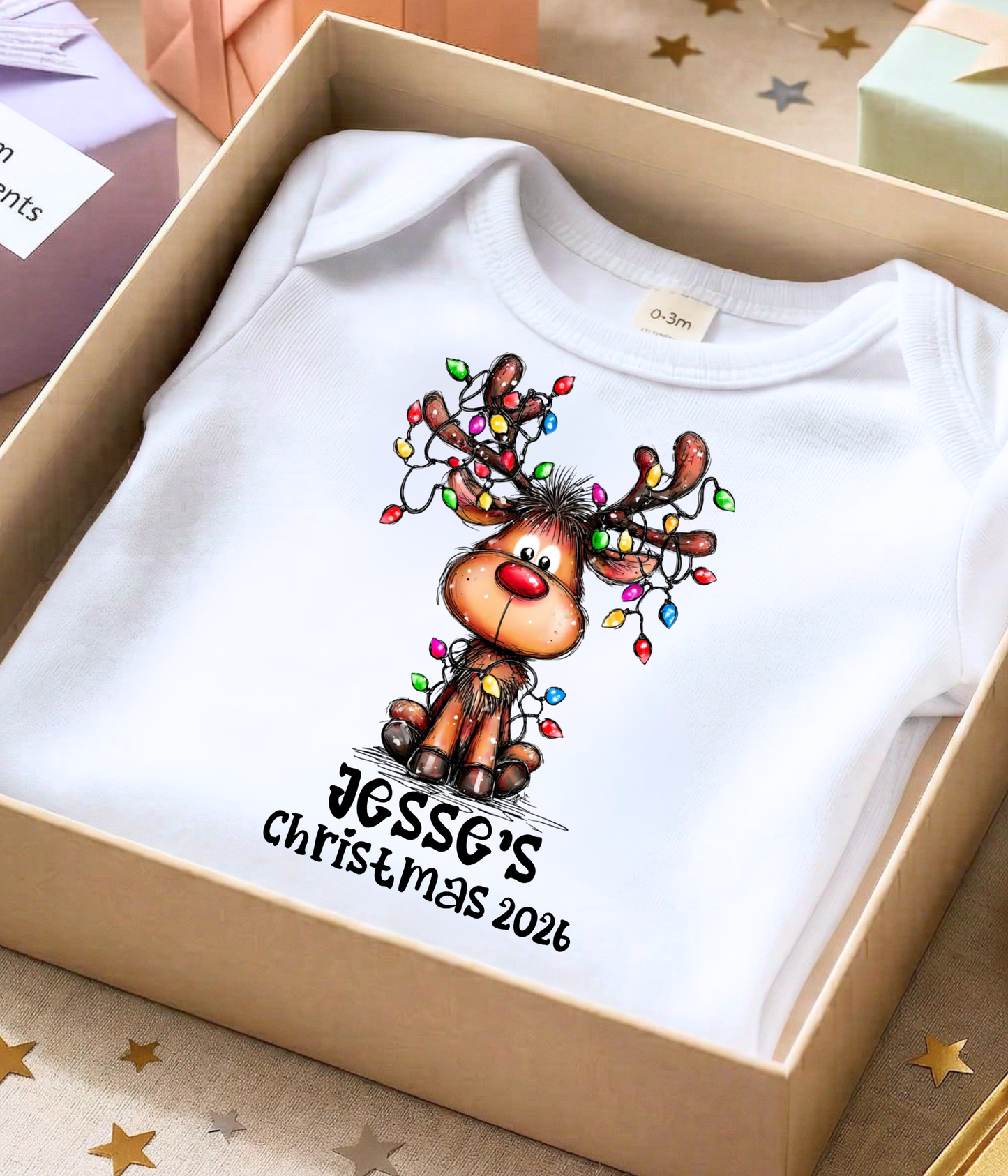Personalized Baby Christmas Reindeer Bodysuit – Custom Name & Year Holiday Outfit