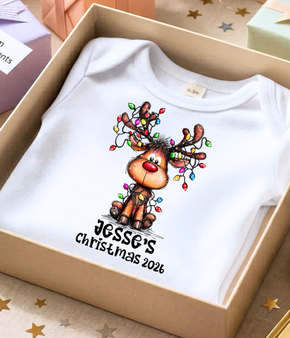 Personalized Baby Christmas Reindeer Bodysuit – Custom Name & Year Holiday Outfit