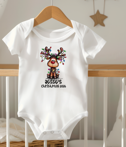 Personalized Baby Christmas Reindeer Bodysuit – Custom Name & Year Holiday Outfit