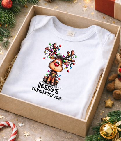 Personalized Baby Christmas Reindeer Bodysuit – Custom Name & Year Holiday Outfit