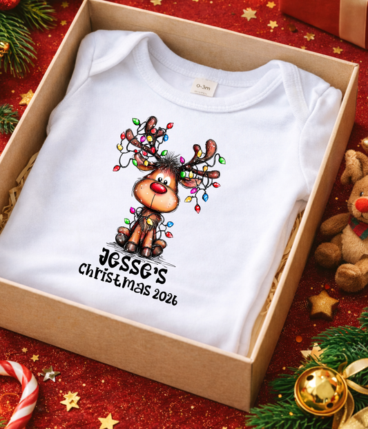 Personalized Baby Christmas Reindeer Bodysuit – Custom Name & Year Holiday Outfit