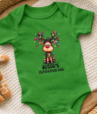 Personalized Baby Christmas Reindeer Bodysuit – Custom Name & Year Holiday Outfit