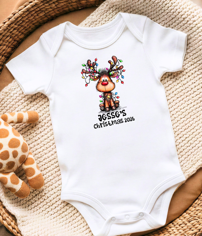 Personalized Baby Christmas Reindeer Bodysuit – Custom Name & Year Holiday Outfit