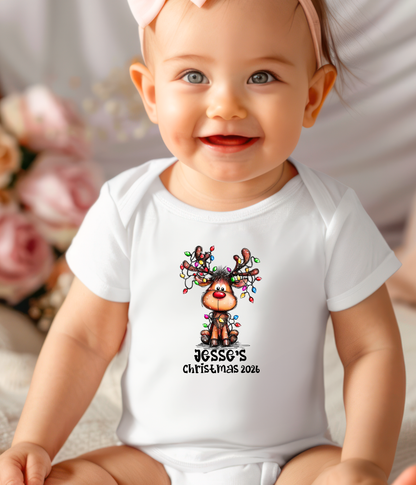 Personalized Baby Christmas Reindeer Bodysuit – Custom Name & Year Holiday Outfit