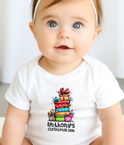 Personalized Baby Christmas Gift Stack Bodysuit – Custom Name & Year Holiday Outfit