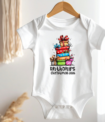 Personalized Baby Christmas Gift Stack Bodysuit – Custom Name & Year Holiday Outfit