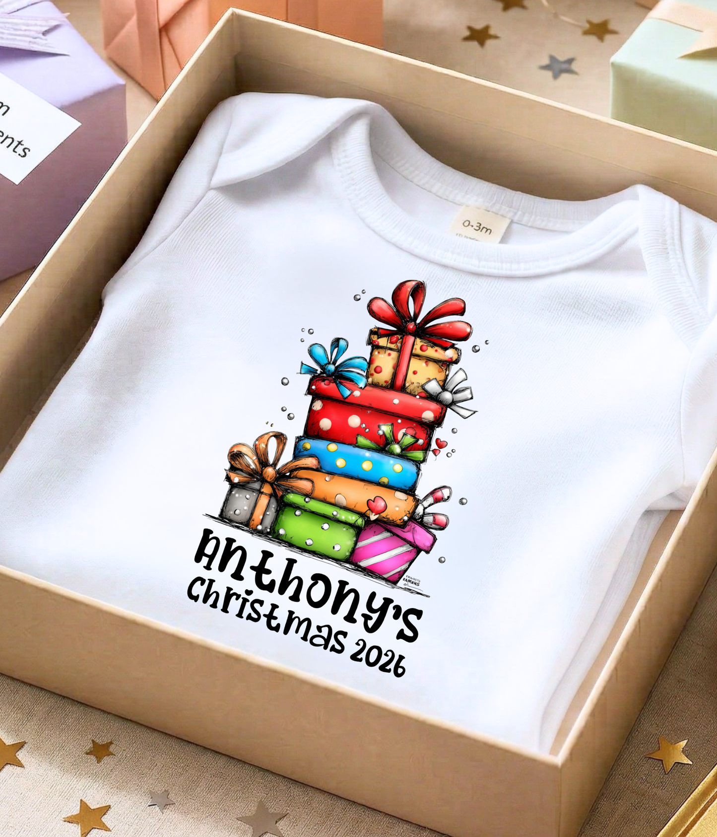 Personalized Baby Christmas Gift Stack Bodysuit – Custom Name & Year Holiday Outfit