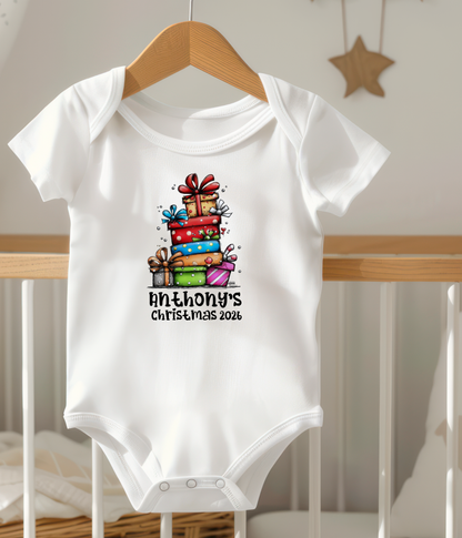 Personalized Baby Christmas Gift Stack Bodysuit – Custom Name & Year Holiday Outfit