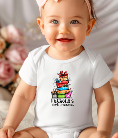 Personalized Baby Christmas Gift Stack Bodysuit – Custom Name & Year Holiday Outfit