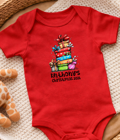 Personalized Baby Christmas Gift Stack Bodysuit – Custom Name & Year Holiday Outfit