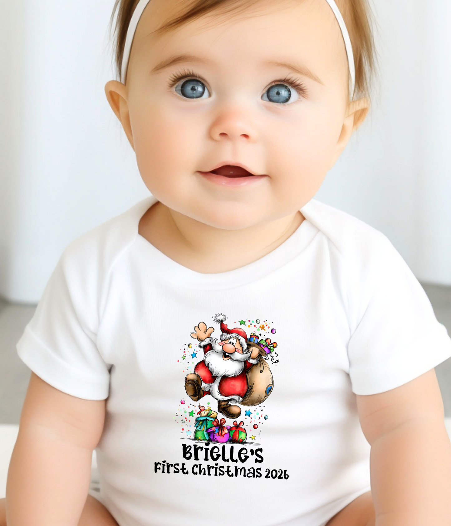 Personalized Baby First Christmas Santa Bodysuit – Custom Name & Year Holiday Outfit