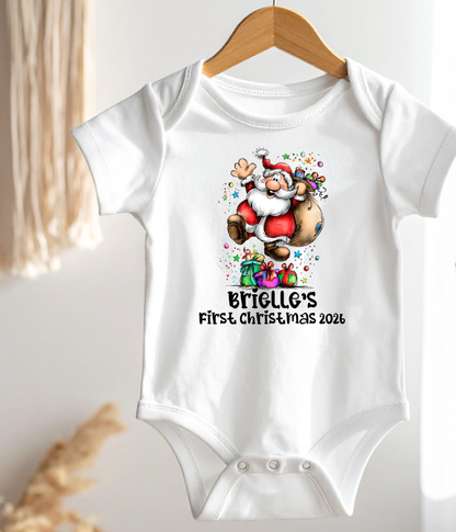 Personalized Baby First Christmas Santa Bodysuit – Custom Name & Year Holiday Outfit