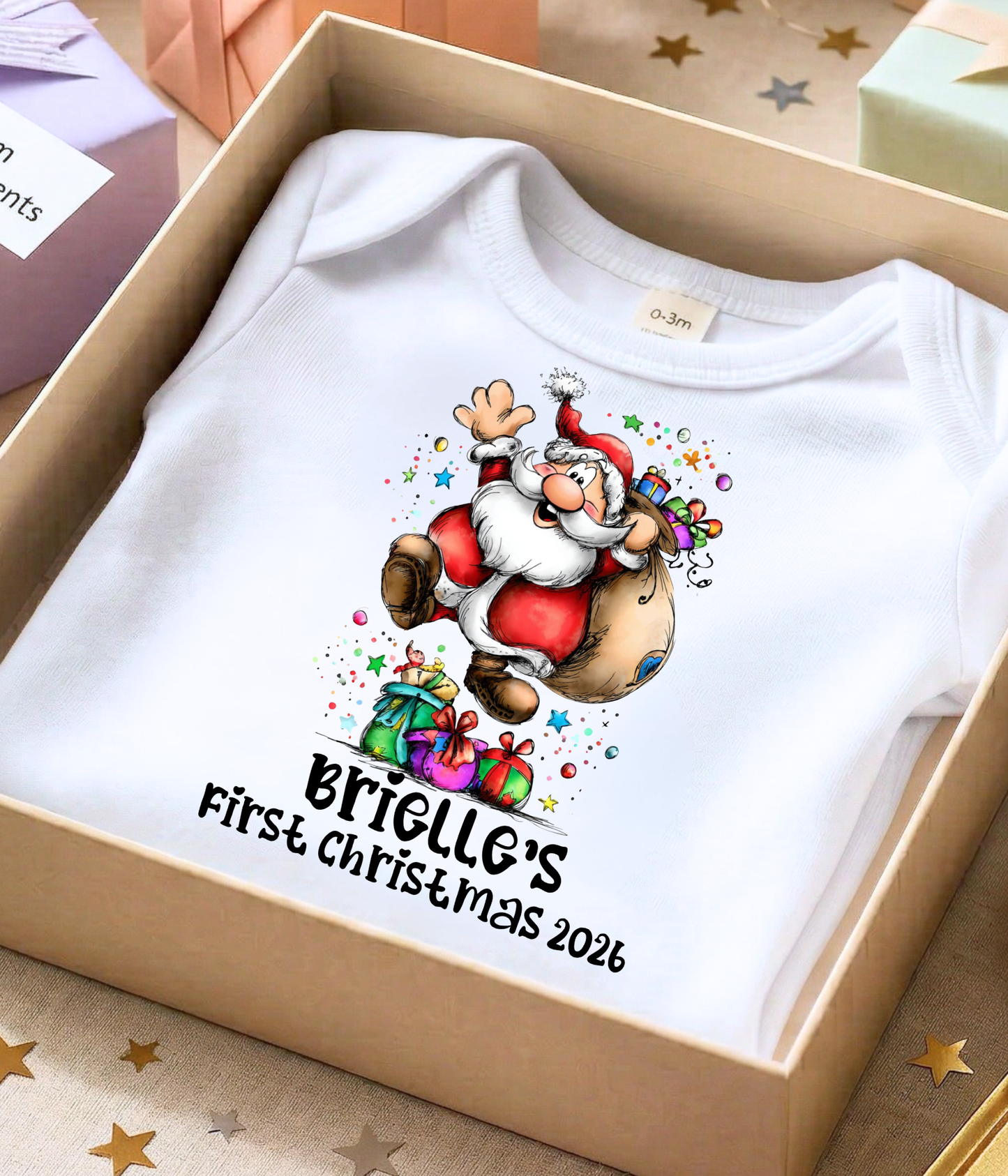 Personalized Baby First Christmas Santa Bodysuit – Custom Name & Year Holiday Outfit