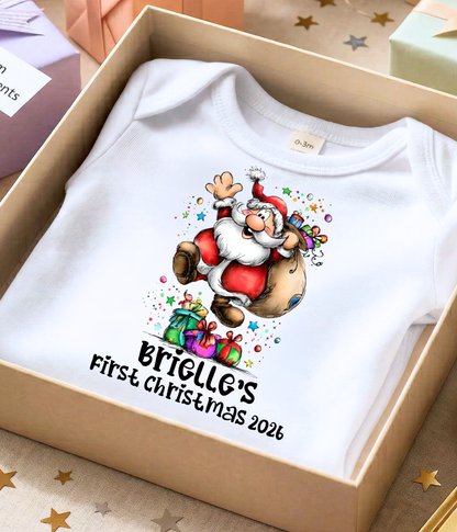 Personalized Baby First Christmas Santa Bodysuit – Custom Name & Year Holiday Outfit
