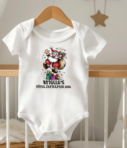 Personalized Baby First Christmas Santa Bodysuit – Custom Name & Year Holiday Outfit