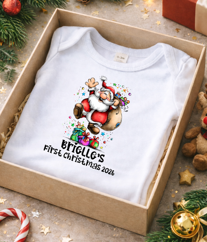 Personalized Baby First Christmas Santa Bodysuit – Custom Name & Year Holiday Outfit