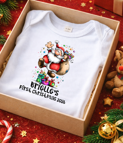 Personalized Baby First Christmas Santa Bodysuit – Custom Name & Year Holiday Outfit