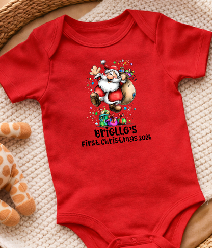 Personalized Baby First Christmas Santa Bodysuit – Custom Name & Year Holiday Outfit